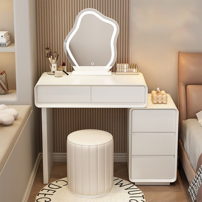 Modern Minimalist Rectangular Cat's Paw Leather Solid Wood Makeup Vanity with 5 Drawers for Bedroom
