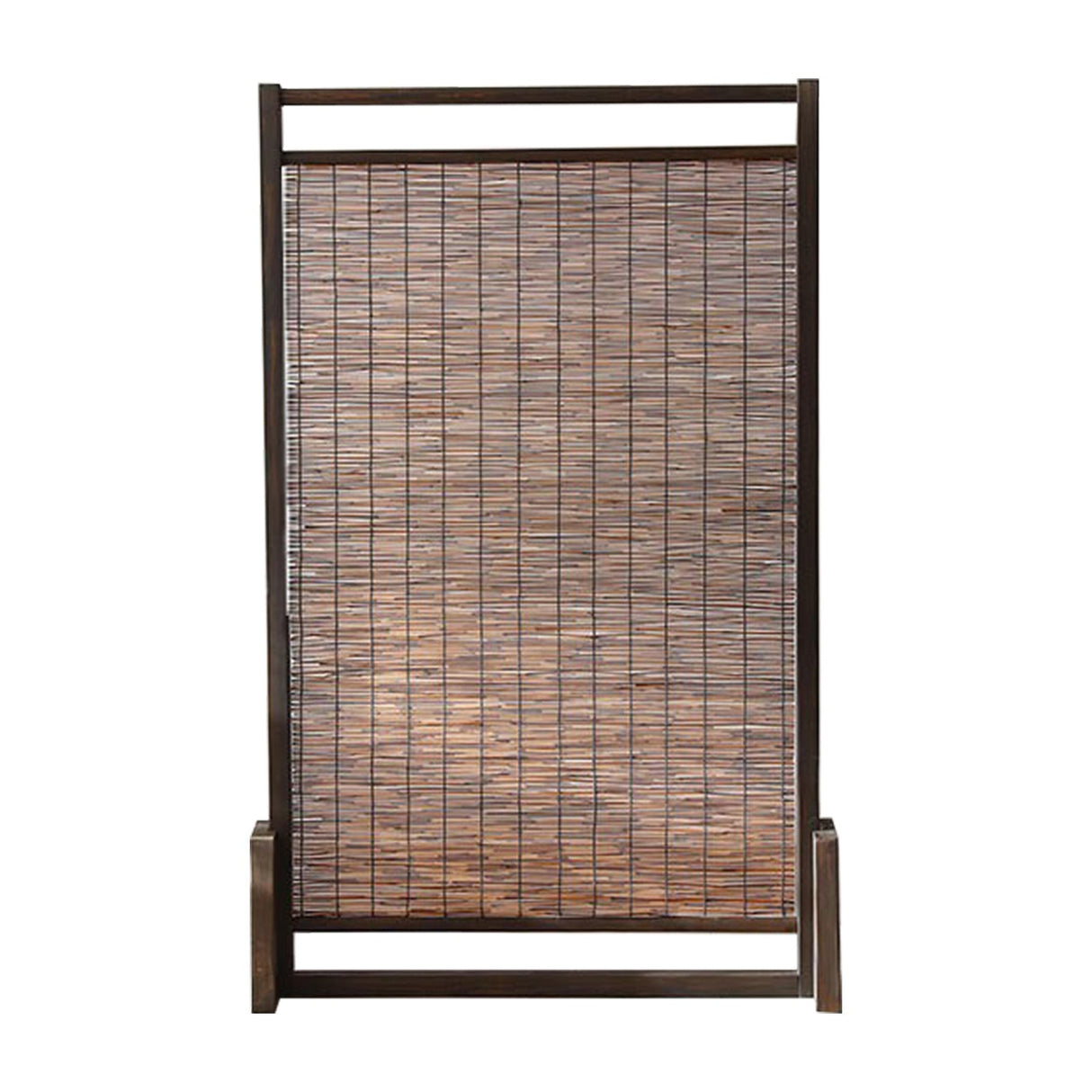 Traditional Chinese Rectangular Reed Room Divider in Solid Pine Wood for Living Room