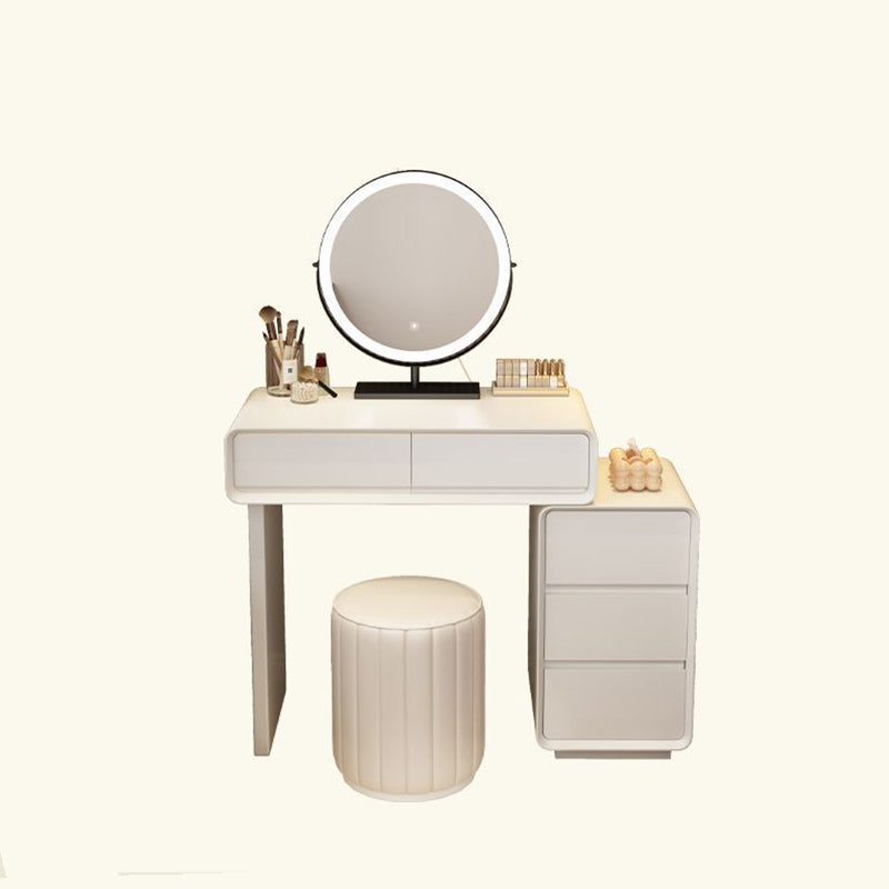 Modern Minimalist Rectangular Cat's Paw Leather Solid Wood Makeup Vanity with 5 Drawers for Bedroom