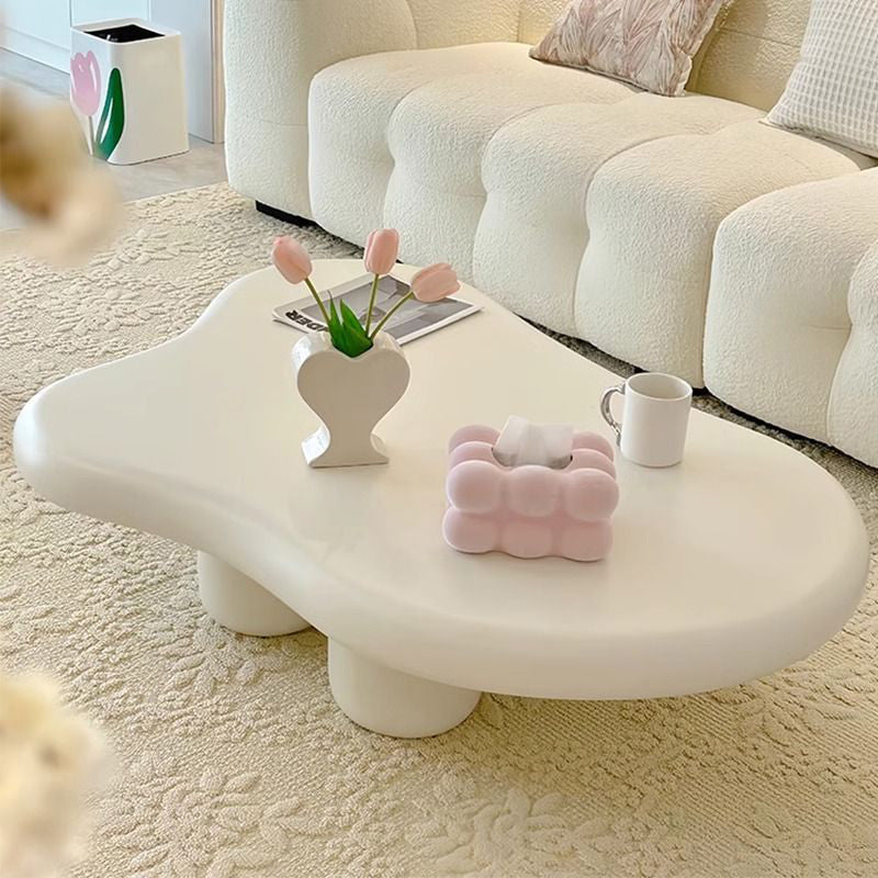 Cloud-Shaped Modern Minimalist Coffee Table with MDF Top and Carbon Steel Frame, 1-Tier, Living Room