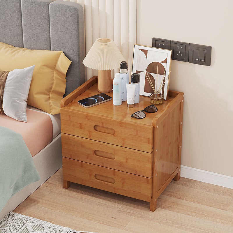 Traditional Japanese-Style Square Bamboo MDF Nightstand with 1/3 Drawer for Bedroom