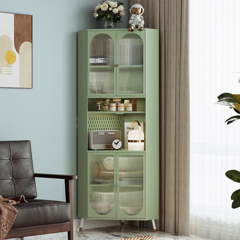 Contemporary Scandinavian Triangular Corner Cabinet with Cold-Rolled Steel Frame and Tempered Glass – 2 Cabinets, 2-Tier, for Living Room