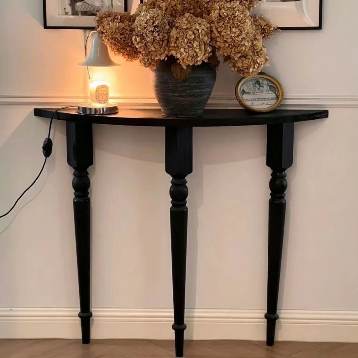 Traditional French Half-Circle Console Table in Solid Pine Wood - Elegant Entryway Accent