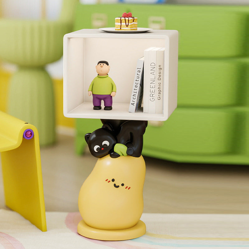 Contemporary Creative Kids Nightstand, 2-Tier MDF Resin Pear-Shaped Square for Living Room & Bedroom