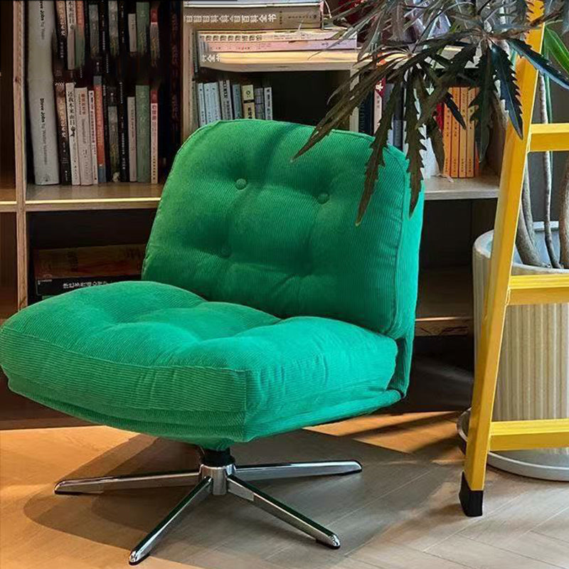 Modern Minimalist Rectangular Corduroy Accent Chair with Steel Frame and Backrest — Armless for Living Room