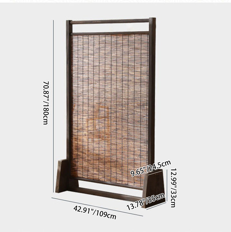 Traditional Chinese Rectangular Reed Room Divider in Solid Pine Wood for Living Room