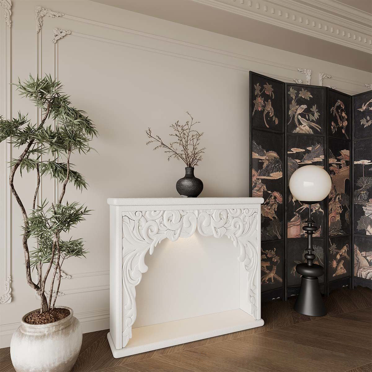 Traditional French-Style Square MDF Mantel Console Table for Living Room