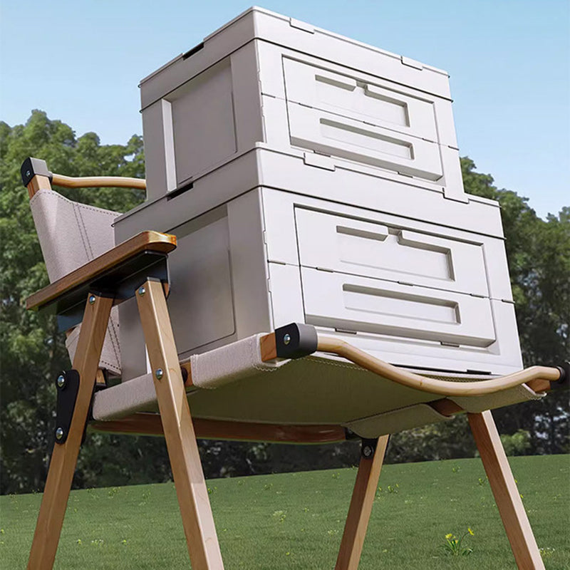 Modern Minimalist Outdoor Folding Chair — Carbon Steel Frame, Square Fabric Seat, Beech Wood Backrest and Armrests