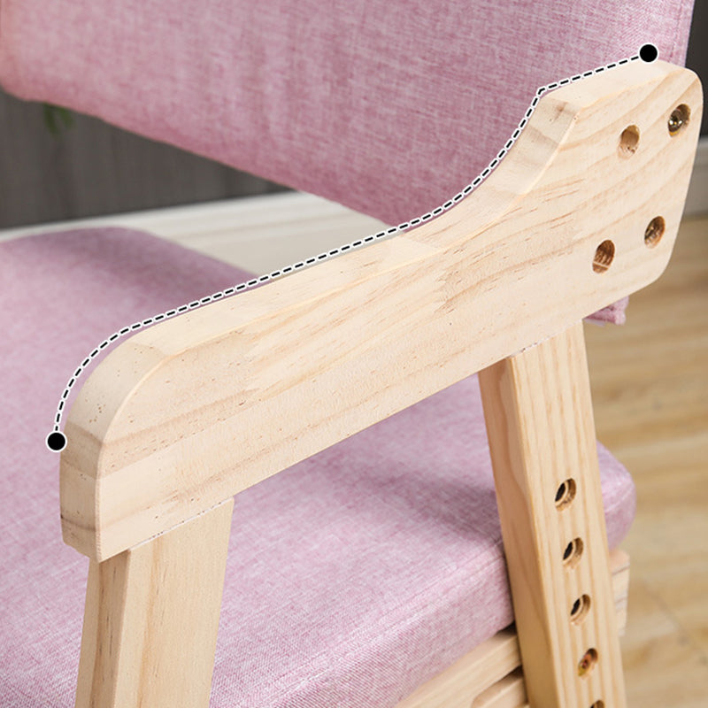 Modern Minimalist Adjustable Kids Chair in Solid Pine Wood with Cotton-Linen Upholstery and Foam Cushion for Bedroom