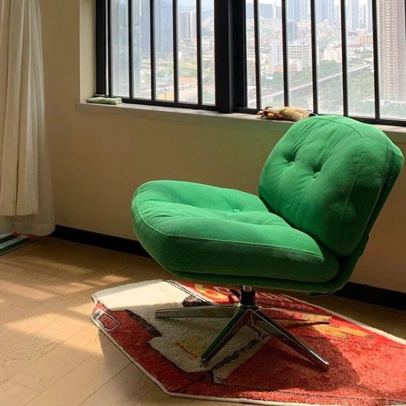 Modern Minimalist Rectangular Corduroy Accent Chair with Steel Frame and Backrest — Armless for Living Room