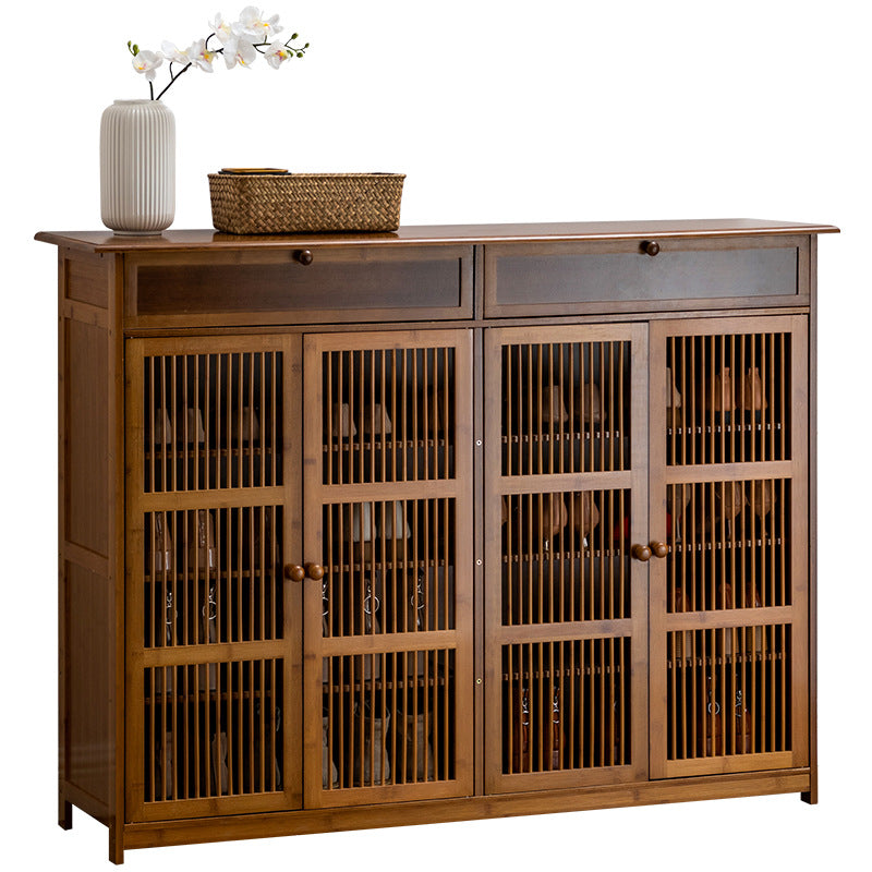 Traditional Rustic Rectangular Bamboo MDF Shoe Storage Cabinet – 2-Cabinet Entryway Organizer