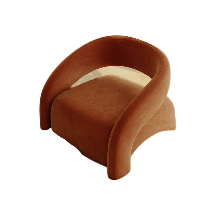 Luxurious Modern Curved Square Leather and Lambswool Fabric Wood Accent Chair with Backrest and Armrests for Living Room