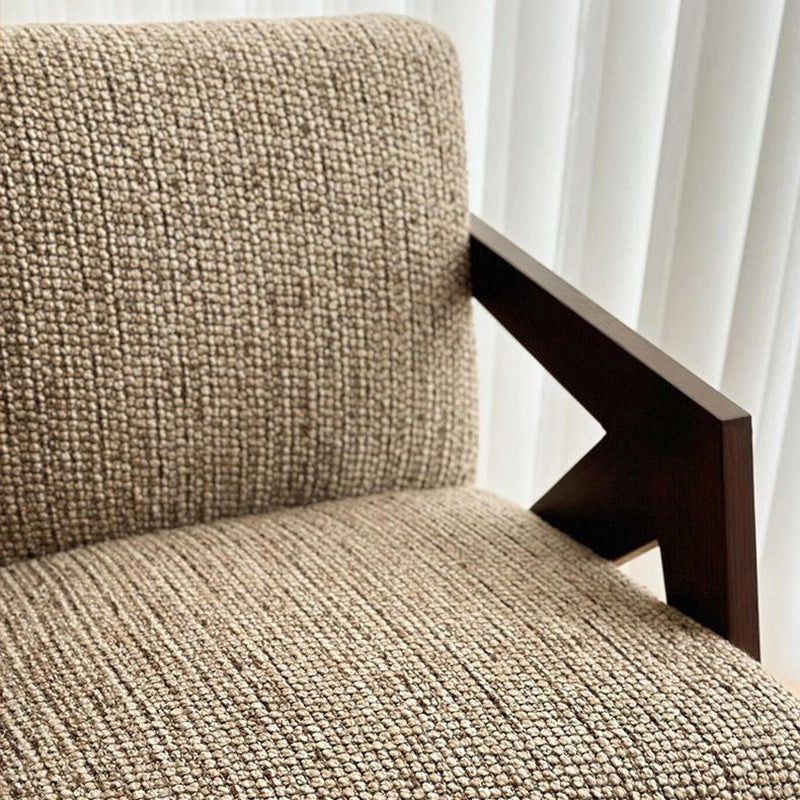 Traditional French-Style Rectangular Accent Chair in Cotton-Linen Fabric with Solid Wood Frame, Backrest and Armrests for Living Room