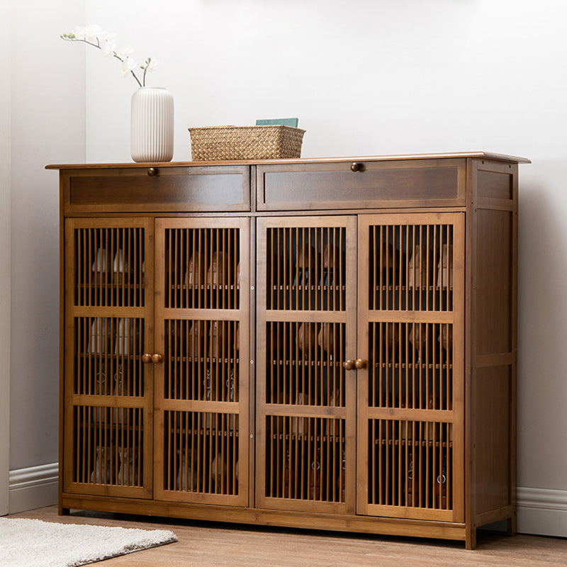 Traditional Rustic Rectangular Bamboo MDF Shoe Storage Cabinet – 2-Cabinet Entryway Organizer