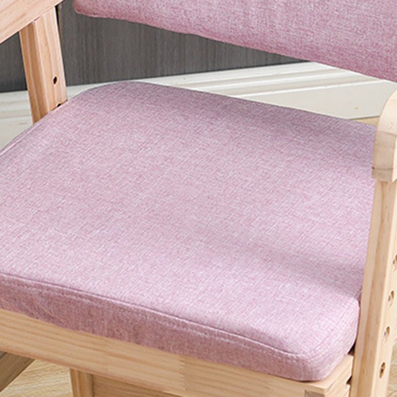 Modern Minimalist Adjustable Kids Chair in Solid Pine Wood with Cotton-Linen Upholstery and Foam Cushion for Bedroom