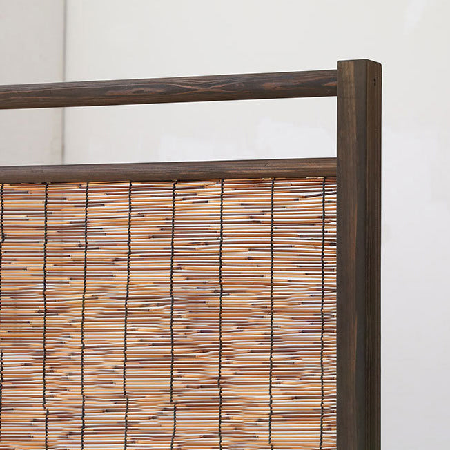 Traditional Chinese Rectangular Reed Room Divider in Solid Pine Wood for Living Room