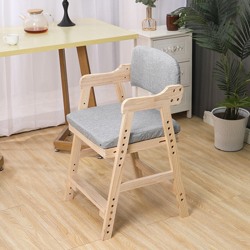 Modern Minimalist Adjustable Kids Chair in Solid Pine Wood with Cotton-Linen Upholstery and Foam Cushion for Bedroom