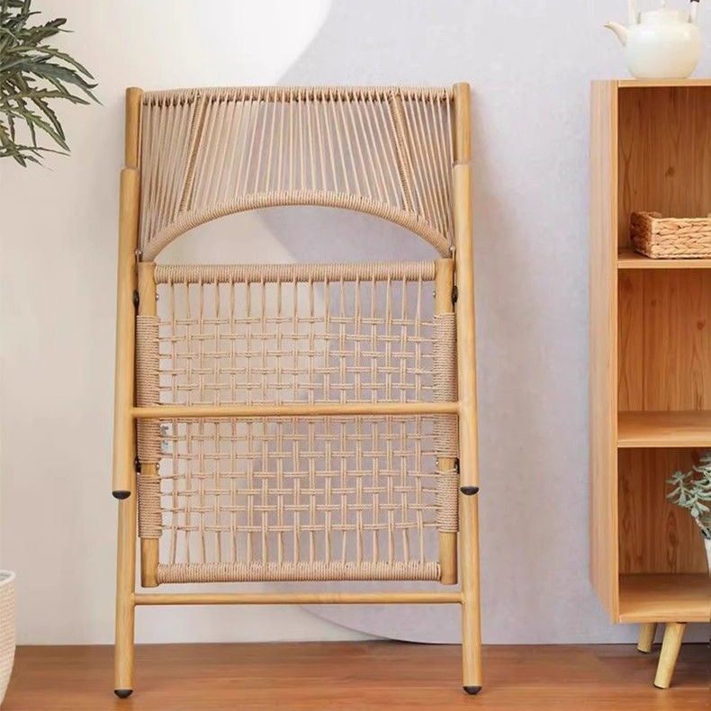 Traditional Chinese Style Square Carbon Steel Table & Chair Set with Tempered Glass Top and PE Rattan, Foldable Backrest for Outdoor Patio