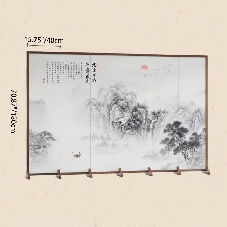 Traditional Chinese-Style Rectangular Fir Wood Room Divider - Solid Wood, Plywood, and Cotton Canvas for Living Room
