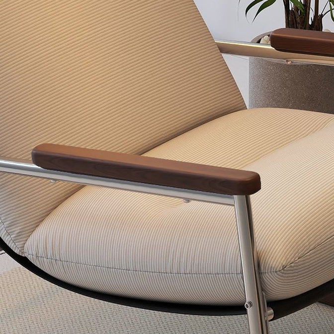 Modern Scandinavian Rocking Chair with Silver-Plated Iron Frame, Corduroy Upholstery, PP Cotton Cushions, and Solid Rubberwood — Ideal for Living Room