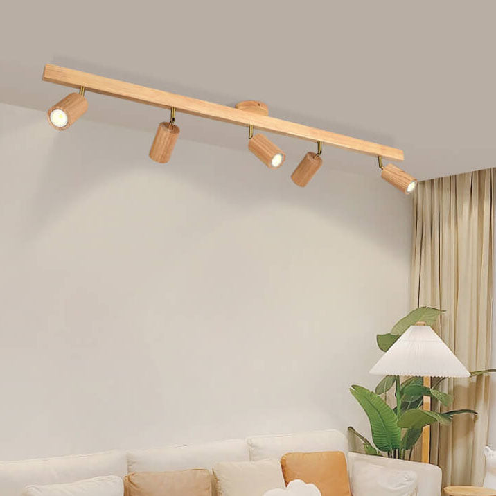Japanese Minimalist Wooden LED Track Lighting, 2/3/4/5-Light, Semi-Flush Mount Ceiling Light