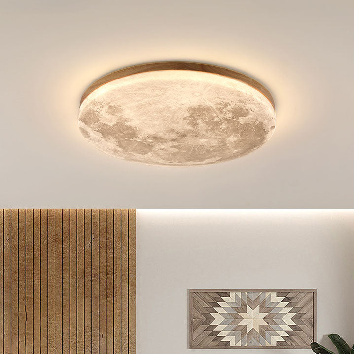 Nordic Minimalist Moon-Round LED Flush-Mount Ceiling Light with PVC Diffuser
