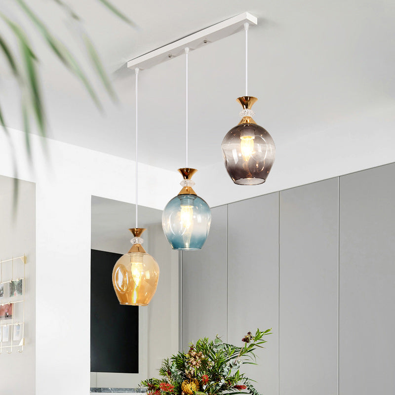Nordic Gradient Glass Orb Chandelier - 3-Light Modern Pendant