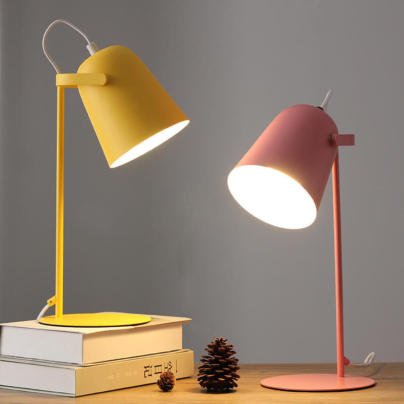 Nordic Macaron-Colored Iron Bucket Table Lamp with Creative 1-Light Design