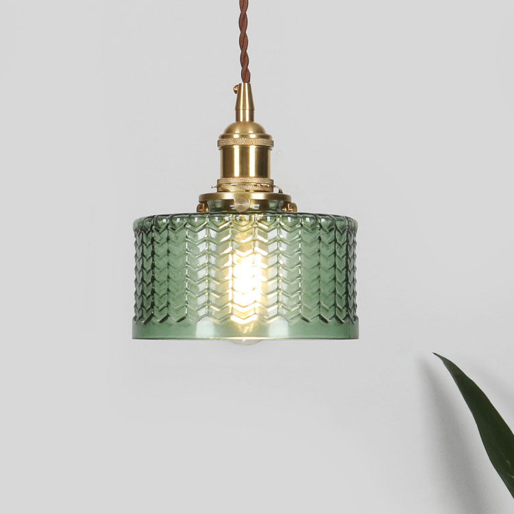 Japanese Vintage Brass Glass Round Jar Pendant Light - 1-Light Fixture