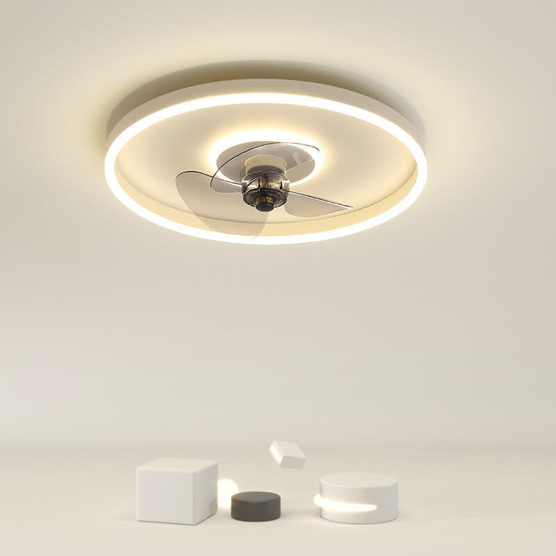 Nordic Minimalist Round Hidden-LED Flush-Mount Ceiling Fan Light
