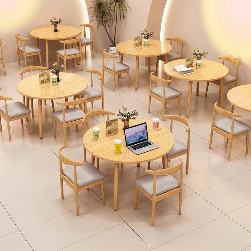 Chic Modern Minimalist Round Faux-Slab Wood Dining Table for Four