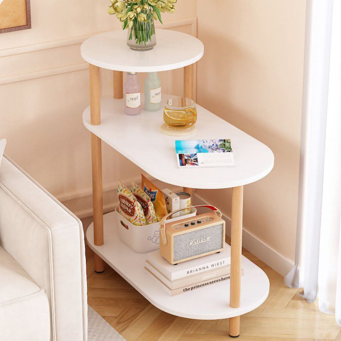 Modern Minimalist Round-Oval Solid Wood End Table with 3-Tier Storage for Living Room