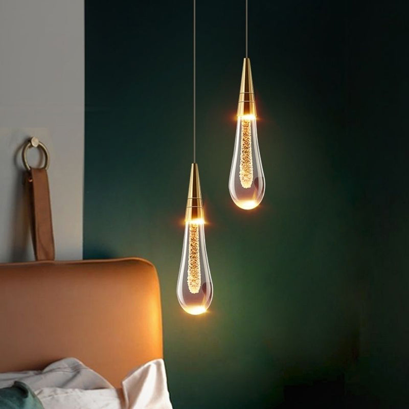 Contemporary Scandinavian Water-Drop Crystal LED Chandelier – Iron & Aluminum for Bedroom
