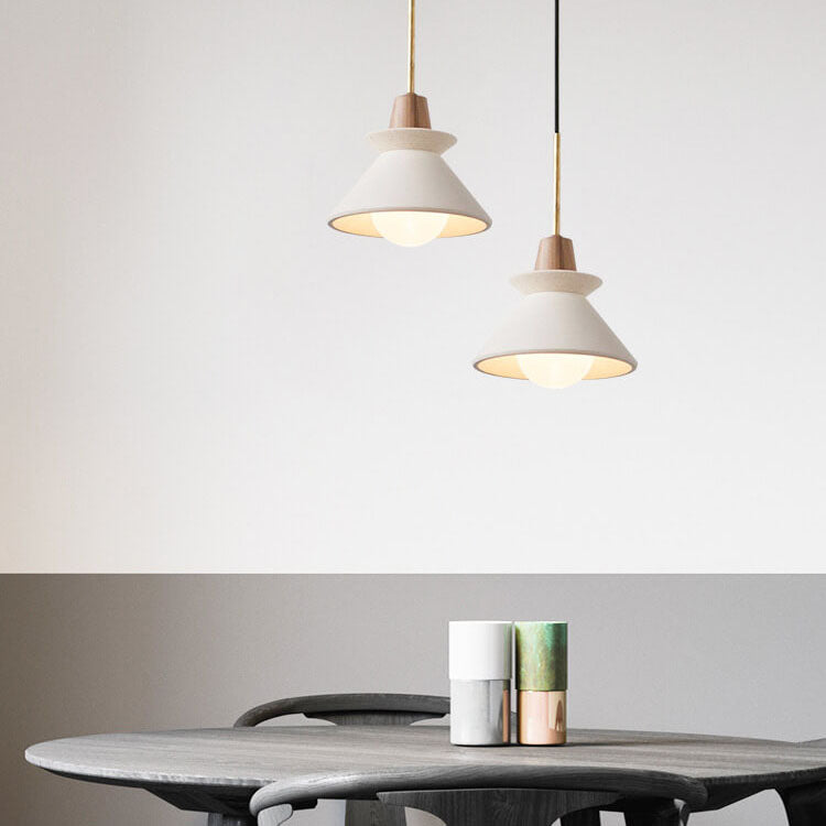 Nordic Minimalist White Cement 1-Light Tapered Pendant Lamp