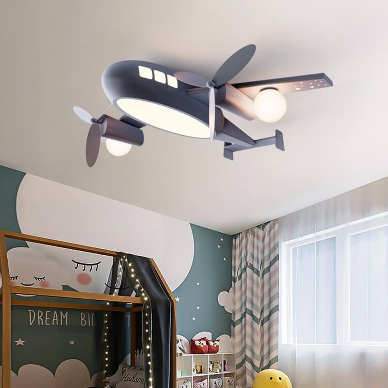 Nordic-Style Kids Cartoon Airplane LED Flush Mount Ceiling Light - Wrought Iron