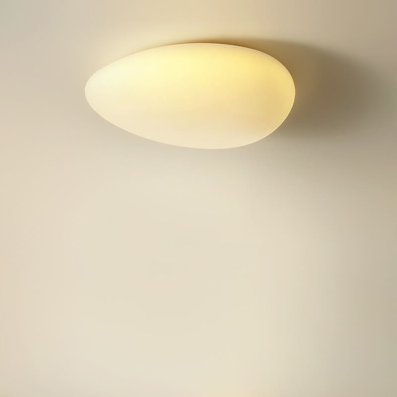 Nordic Minimalist Cobblestone PE Lampshade LED Flush-Mount Ceiling Light, Modern & Energy-Efficient