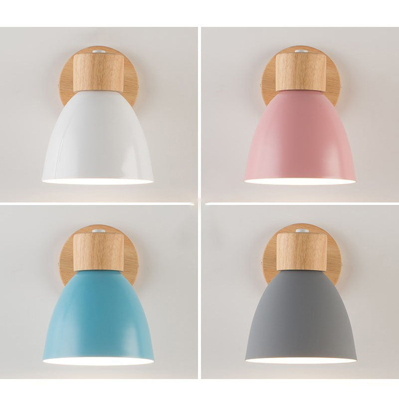 Modern Minimalist 1-Light Wall Sconce Lamp in Solid Macaron Color with Iron & Wood Finish