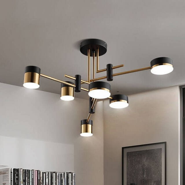Sleek Modern Minimalist Black & Gold 4-8 Light Semi-Flush Mount Ceiling Light