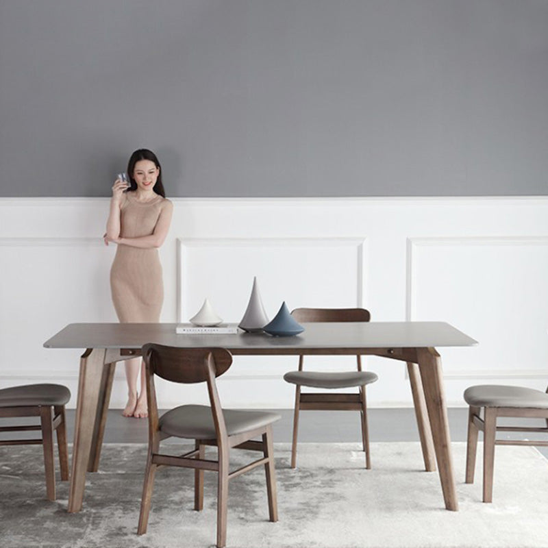 Nordic Contemporary Rectangular Ash Wood Slab Dining Table & Chairs Set - Seats 4-6