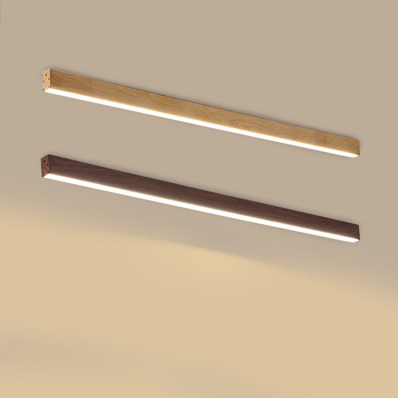 Sleek Modern Minimalist Wood-Grain Aluminum LED Flush-Mount Ceiling Light