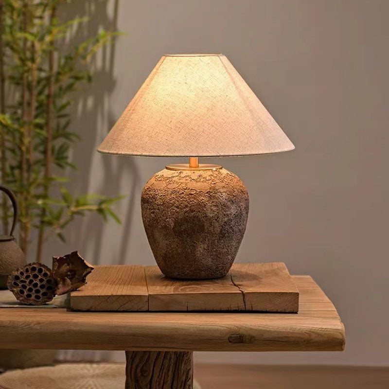 Modern Shabby Chic Cone Fabric Ceramic Jar Table Lamp – 1-Light, Perfect for the Bedroom