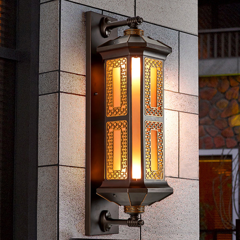 Traditional Chinese-Style Waterproof Aluminum Glass Cylinder Wall Sconce Lamp – 1/2 Light Outdoor Patio