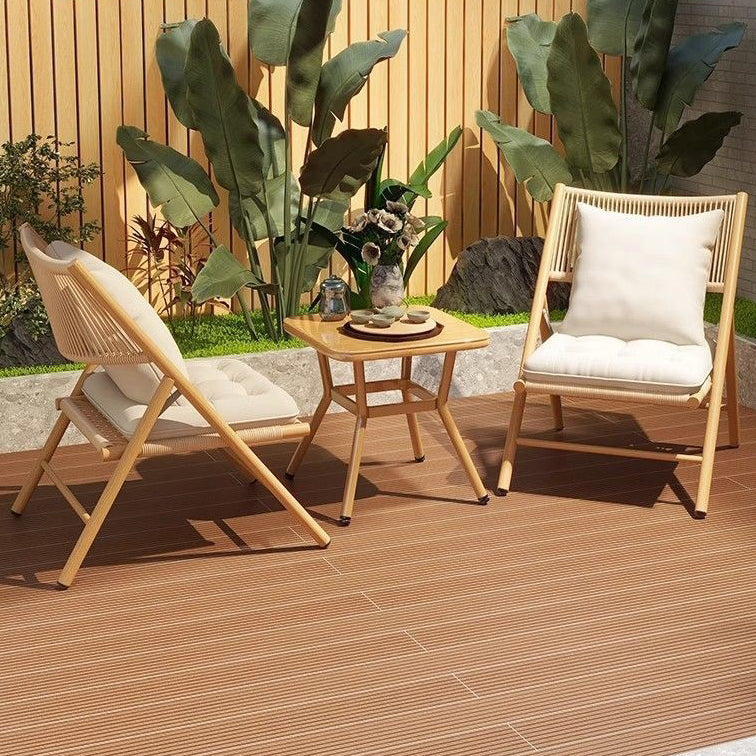 Traditional Chinese Style Square Carbon Steel Table & Chair Set with Tempered Glass Top and PE Rattan, Foldable Backrest for Outdoor Patio
