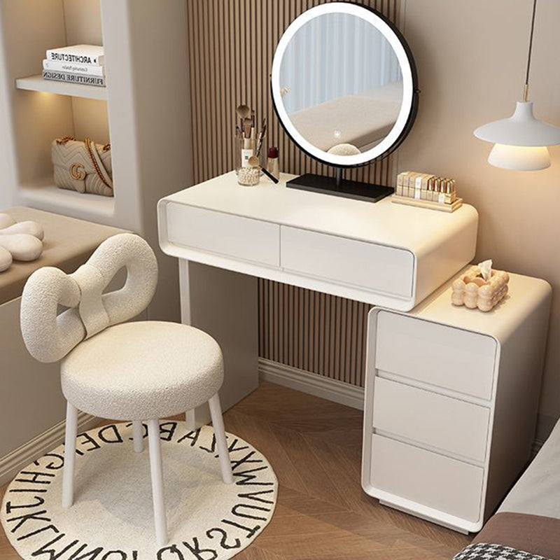 Modern Minimalist Rectangular Cat's Paw Leather Solid Wood Makeup Vanity with 5 Drawers for Bedroom