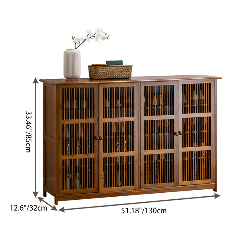 Traditional Rustic Rectangular Bamboo MDF Shoe Storage Cabinet – 2-Cabinet Entryway Organizer