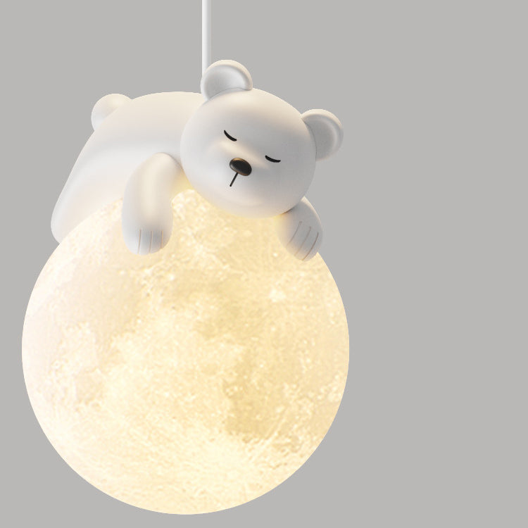 Modern Resin Rabbit Moon 1-Light Pendant Light for Kids' Rooms & Living Rooms