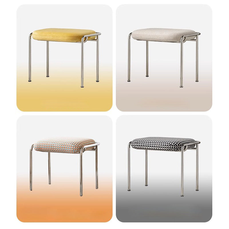 Modern Scandinavian Vanity Stool – Square, Cotton-Linen Upholstery, Stainless Steel Frame, Backless, for Bedroom