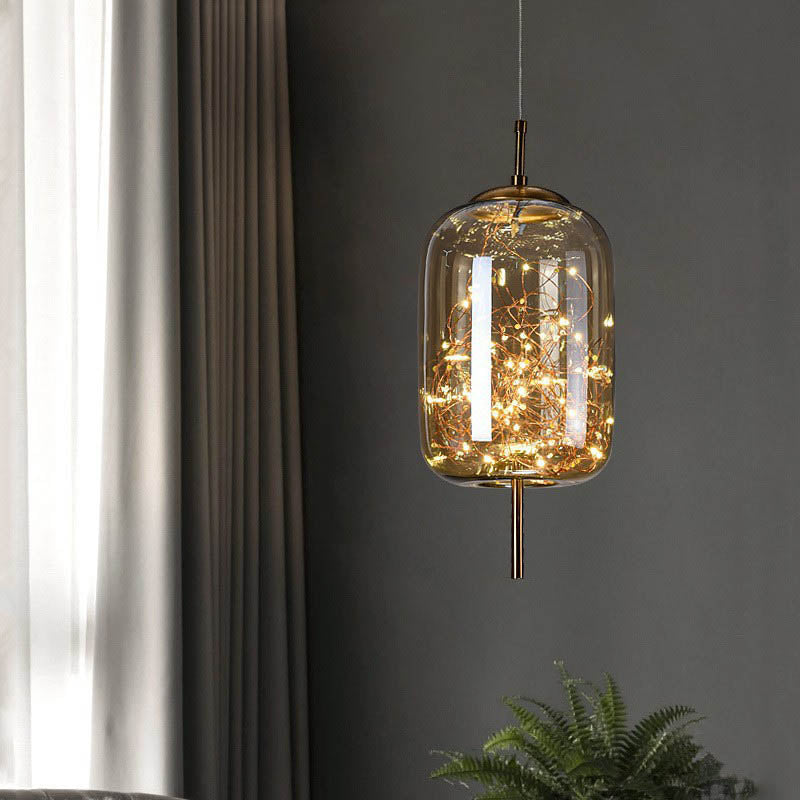 Sleek Contemporary Scandinavian Glass Cylinder Oval 1-Light Pendant for Bedroom
