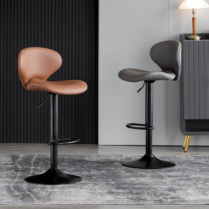Contemporary Curved PU Leather Liftable Swivel Bar Stool with Backrest and Footrest for Dining Room