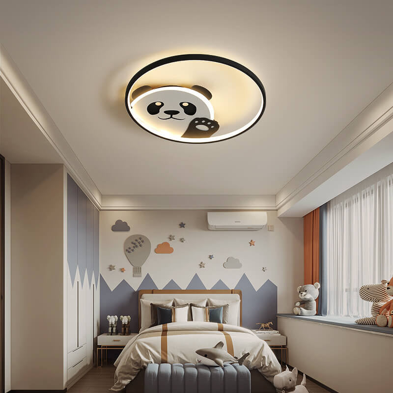 Adorable Cartoon Panda Round LED Flush Mount Ceiling Light